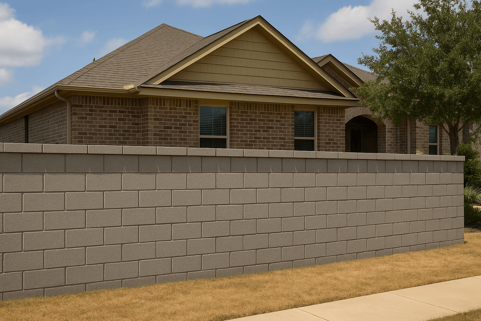 Concrete block retaining wall installed by Omega Masonry in Plano, Texas