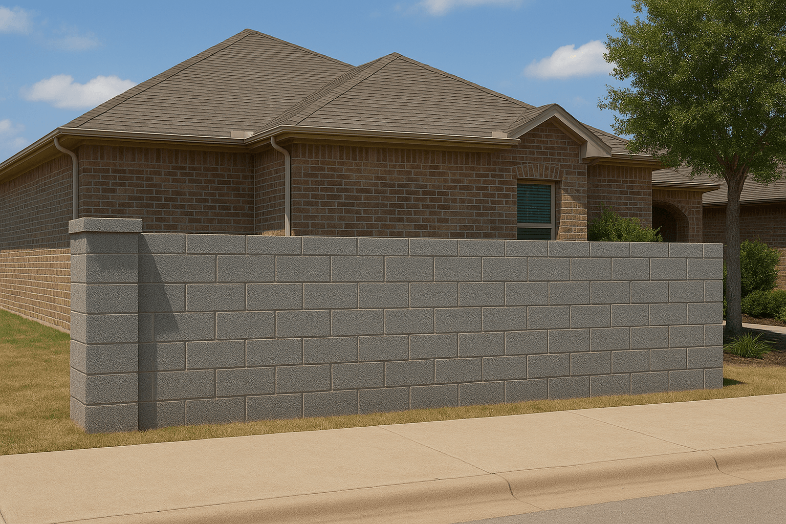 Finished CMU wall providing structural support in a Dallas residential property